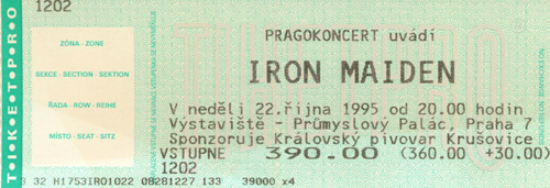 vstupenka 1995 - Iron Maiden